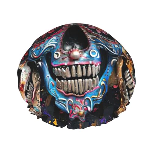MyPiky Duschhaube mit Totenkopf-Druck, elastisch und wiederverwendbar, für langes Haar, große wasserdichte Duschhaube, für Damen, Herren, Kinder von MyPiky