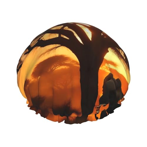 MyPiky Duschhaube mit afrikanischem Elefanten-Druck, elastisch und wiederverwendbar, für langes Haar, große wasserdichte Duschhaube, für Damen, Herren, Kinder von MyPiky