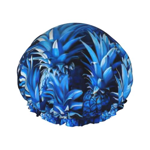 MyPiky Duschhaube mit blauem Ananas-Druck, elastisch und wiederverwendbar, für langes Haar, große wasserdichte Duschhaube, für Damen, Herren, Kinder von MyPiky
