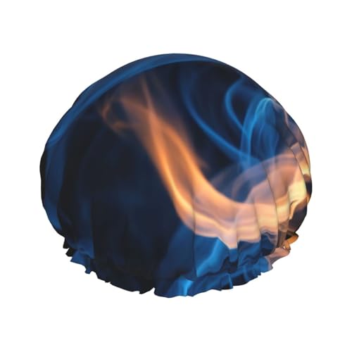 MyPiky Duschhaube mit blauem Flammendruck, elastisch und wiederverwendbar, für langes Haar, große wasserdichte Duschhaube, für Damen, Herren, Kinder von MyPiky