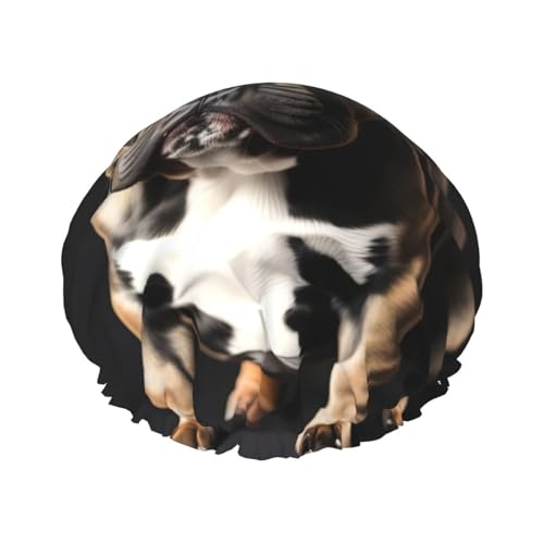 MyPiky Duschhaube mit langen Ohren, französische Bulldogge, elastisch, wiederverwendbar, für langes Haar, große wasserdichte Duschhaube, für Damen, Herren, Kinder von MyPiky