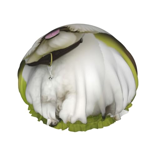 MyPiky Duschhaube mit niedlichem Bichon-Frisé-Motiv, elastisch und wiederverwendbar, für langes Haar, große wasserdichte Duschhaube, für Damen, Herren, Kinder von MyPiky
