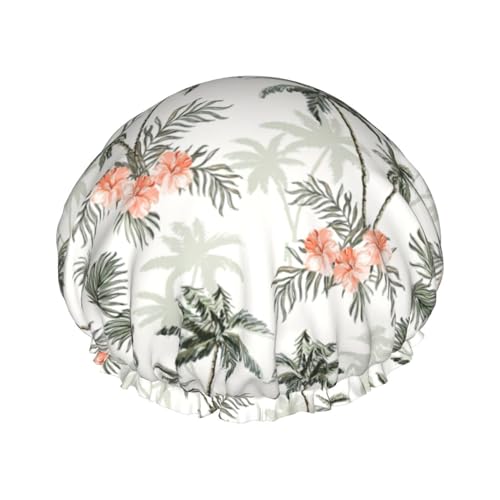 MyPiky Duschhaube mit tropischen Palmen, Elastischer und Wiederverwendbarer Badehaarhut für langes Haar, Große wasserdichte Duschhaube für Frauen, Männer, Kinder von MyPiky