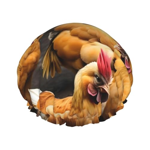 MyPiky Eine Brut von Hühnern Print Duschhaube, Elastischer und Wiederverwendbarer Badehaarhut für langes Haar, große wasserdichte Duschhaube, für Frauen, Männer, Kinder von MyPiky