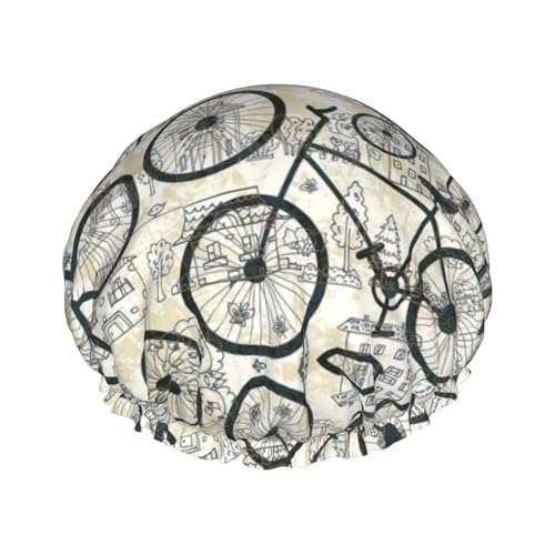 MyPiky Fahrradabdruck Duschhaube, Elastischer und Wiederverwendbarer Badehaarhut für langes Haar, Große wasserdichte Duschhaube für Frauen, Männer, Kinder von MyPiky