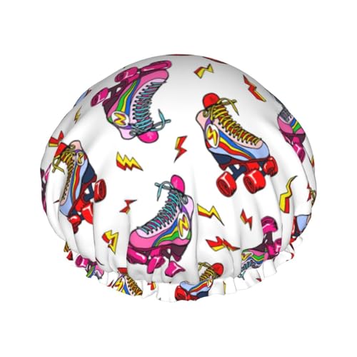 MyPiky Farbe Rollschuhe Druck Duschhaube, Elastische Und Wiederverwendbare Badewanne Haarhut Für Lange Haare Große Wasserdichte Dusche Motorhaube, Für Frauen Männer Kinder von MyPiky