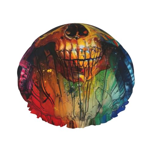 MyPiky Farbe Schädel Druck Duschhaube, Elastischer und Wiederverwendbarer Badehaarhut für langes Haar, Große wasserdichte Duschhaube für Frauen, Männer, Kinder von MyPiky
