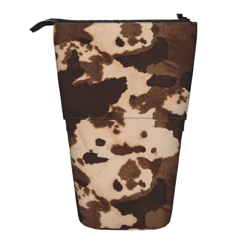 MyPiky Federmäppchen aus braunem Rindsleder mit Kunstdruck, Teleskop-Federmäppchen, Pop-Up-Federmäppchen, Make-up-Kosmetiktasche, schwarz von MyPiky