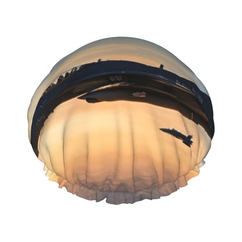 MyPiky Flugzeug Jet-Jäger Druck Duschhaube, Elastische und Wiederverwendbare Badehaarhut für langes Haar, Große wasserdichte Duschhaube für Frauen, Männer, Kinder von MyPiky