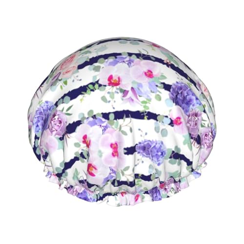 MyPiky Gestreifte Sukkulenten Druck Duschhaube, Elastischer und Wiederverwendbarer Badehaarhut für langes Haar, Große wasserdichte Duschhaube, für Frauen, Männer, Kinder von MyPiky
