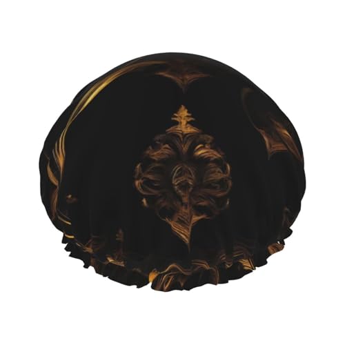 MyPiky Gold Black Wallpaper Print Duschhaube, Elastische Und Wiederverwendbare Badehaarhut Für Lange Haare, Große Wasserdichte Duschhaube Für Frauen Männer Kinder von MyPiky