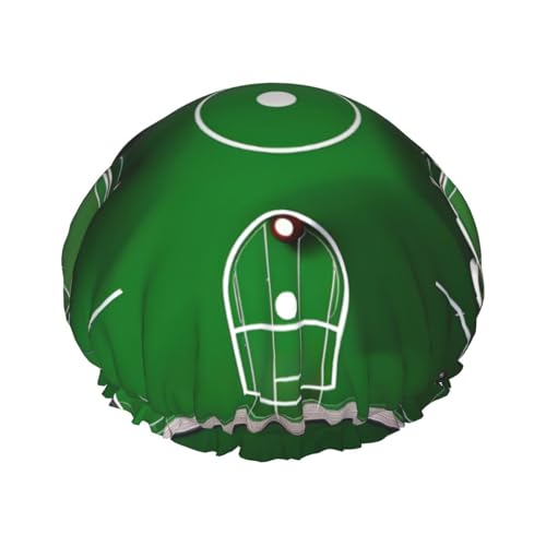 MyPiky Grüne Duschhaube mit Fußballplatz, Elastischer und Wiederverwendbarer Badehaarhut für langes Haar, Große wasserdichte Duschhaube für Frauen, Männer, Kinder von MyPiky