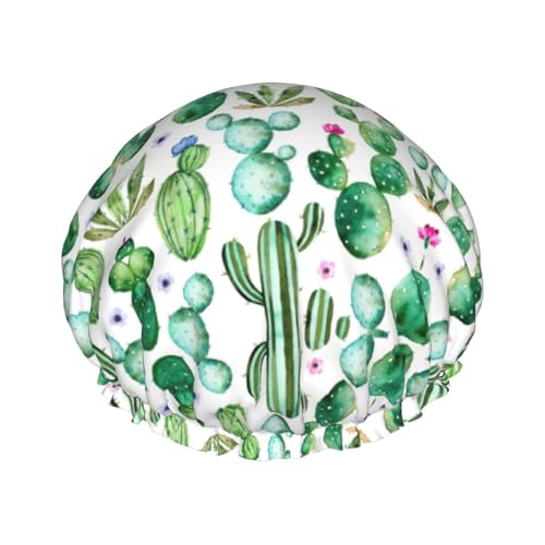 MyPiky Kaktus Blumendruck Duschhaube, Elastischer und Wiederverwendbarer Badehaarhut für langes Haar, Große wasserdichte Duschhaube, für Frauen, Männer, Kinder von MyPiky