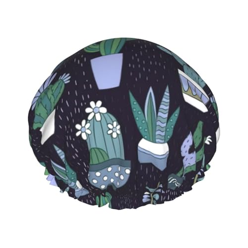 MyPiky Kaktus Sukkulenten Druck Duschhaube, Elastischer und Wiederverwendbarer Badehaarhut für langes Haar, Große wasserdichte Duschhaube, für Frauen, Männer, Kinder von MyPiky