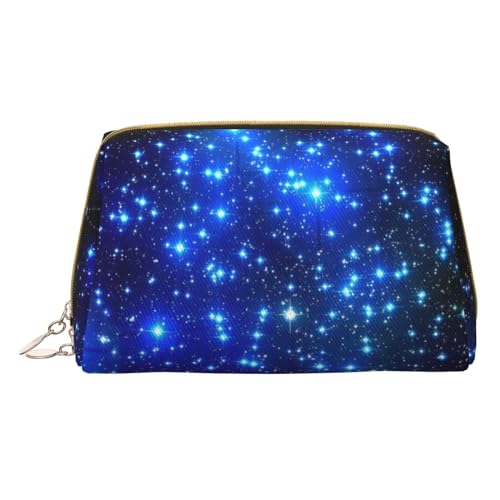 MyPiky Kosmetiktasche aus Leder, mit Sternen-Aufdruck, klein, für Geldbörse, Kosmetiktasche, Kulturbeutel, für Damen, Reisen, Blau leuchtende Sterne, Einheitsgröße von MyPiky