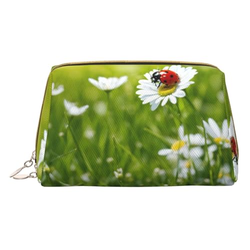 MyPiky Kosmetiktasche mit Marienkäfer-Motiv, Leder, klein, für Geldbörse, Kosmetiktasche, Kulturbeutel, Clutch für Damen, Reisen, Marienkäfer Gänseblümchen 2, Einheitsgröße von MyPiky