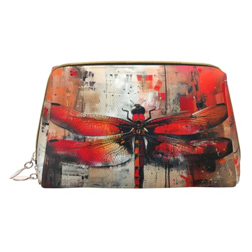 MyPiky Kosmetiktasche mit abstraktem Libellen-Druck, Leder, klein, für Geldbörse, Kosmetiktasche, Kulturbeutel, Clutch für Damen, Reisen, Abstrakte rote Libelle, Einheitsgröße von MyPiky