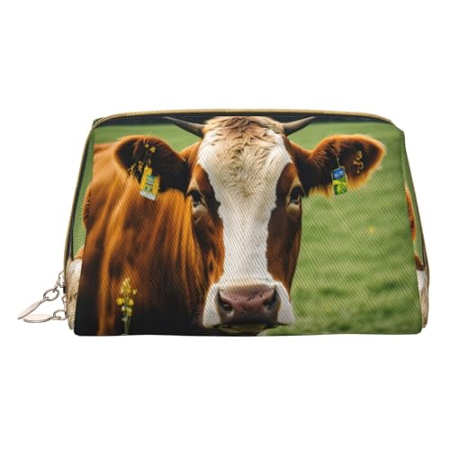 MyPiky Make-up-Tasche aus Leder mit niedlichem Kuh-Druck, kleine Reise-Kosmetiktasche für Damen, Kosmetik-Organizer, Make-up-Tasche für Geldbörse, Süße Kuh, Einheitsgröße von MyPiky