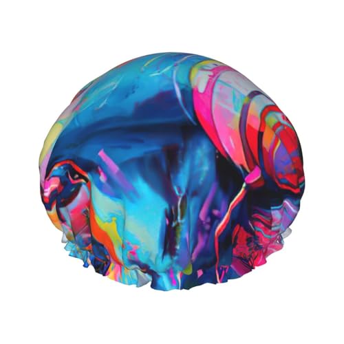 MyPiky Musik Print Duschhaube, Elastischer und Wiederverwendbarer Badehaarhut für langes Haar, Große wasserdichte Duschhaube für Frauen, Männer, Kinder von MyPiky