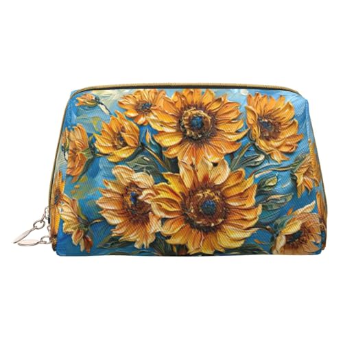 MyPiky Ölgemälde Sonnenblume Druck Kosmetische Taschen, Leder Make-up Tasche Klein Für Geldbörse, Kosmetiktasche, Kulturbeutel Kupplung Für Frauen Reisen, Ölgemälde Sonnenblume, One, Ölgemälde von MyPiky