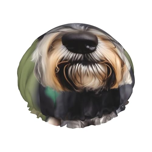 MyPiky Süße Duschhaube mit Schnauzer-Druck, elastisch und wiederverwendbar, für langes Haar, große wasserdichte Duschhaube, für Damen, Herren, Kinder von MyPiky