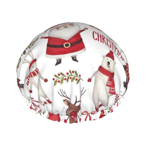 MyPiky Weihnachten Weihnachtsmann Druck Duschhaube, Elastische Und Wiederverwendbare Badewanne Haarhut Für Lange Haare, Große Wasserdichte Duschhaube Für Frauen Männer Kinder von MyPiky