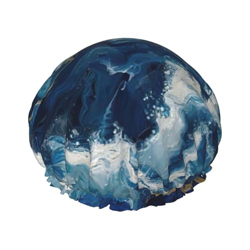 MyPiky Within The Tides Print Duschhaube, Elastische und Wiederverwendbare Badewanne Haarhut Für Lange Haare, Große Wasserdichte Duschhaube, Für Frauen Männer Kinder von MyPiky