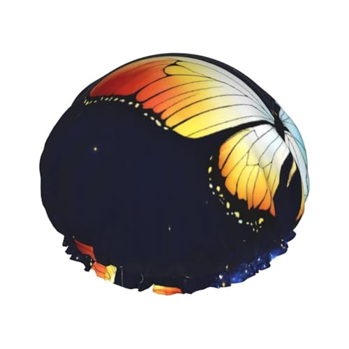 Niedliche Schmetterlingsdruck Duschhaube, elastische und wiederverwendbare Badehaarhut für langes Haar, große wasserdichte Duschhaube, für Frauen, Männer, Kinder von MyPiky