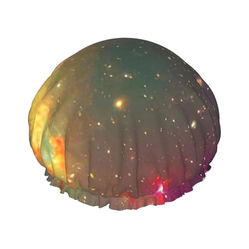 Schöne Duschhaube mit Galaxie-Druck, elastisch und wiederverwendbar, für langes Haar, große wasserdichte Duschhaube, für Damen, Herren, Kinder von MyPiky