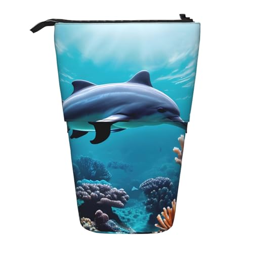 Schöne Unterwasserwelt Delfine Korallendruck Stehendes Federmäppchen Teleskop-Bleistifttasche Pop-Up-Bleistifttasche Stiftetasche Make-up Kosmetiktasche von MyPiky