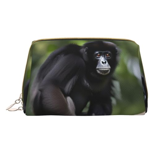 Schwarz Weiß Glitzer Druck Kosmetische Taschen,Leder Make-up Tasche Klein Für Geldbörse, Kosmetikbeutel,Kulturbeutel Kupplung Für Frauen Reise, Schwarzer Gibbon Affe, One size von MyPiky