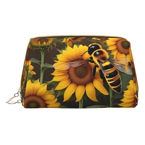 Schwarz und weiß Dot Druck Kosmetiktaschen, Leder Make-up Tasche Klein Für Geldbörse, Kosmetiktasche, Kulturbeutel Kupplung Für Frauen Reise, Biene & Sonnenblumen, One size von MyPiky