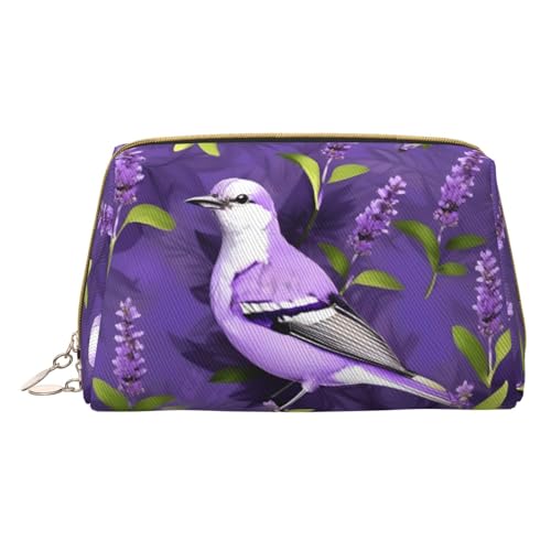 Schwarz und weiß Dot Druck Kosmetiktaschen, Leder Make-up Tasche Klein Für Geldbörse, Kosmetiktasche, Kulturbeutel Kupplung Für Frauen Reise, Vogel in lila Lavendelblüten, One size von MyPiky