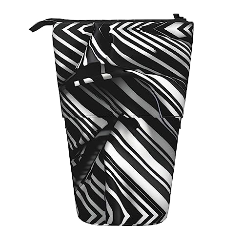 Schwarz und weiß Karierten Streifen Druck Stehen Federmäppchen Teleskop Bleistift Tasche Pop Up Bleistift Beutel Stift Beutel Make-up Kosmetik Tasche von MyPiky