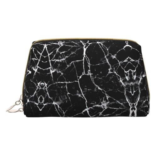 Schwarze Goldene Marmor Druck Kosmetiktaschen,Leder Make-up Tasche Klein für Geldbörse,Kosmetikbeutel,Kulturbeutel Kupplung Für Frauen Reise, Schwarzer Marmor, One size von MyPiky