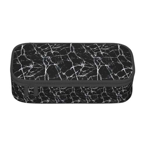 Schwarzes Federmäppchen mit Marmor-Druck, modisch, funktional, praktische Aufbewahrung für den täglichen Gebrauch, Make-up, Toilettenartikel von MyPiky