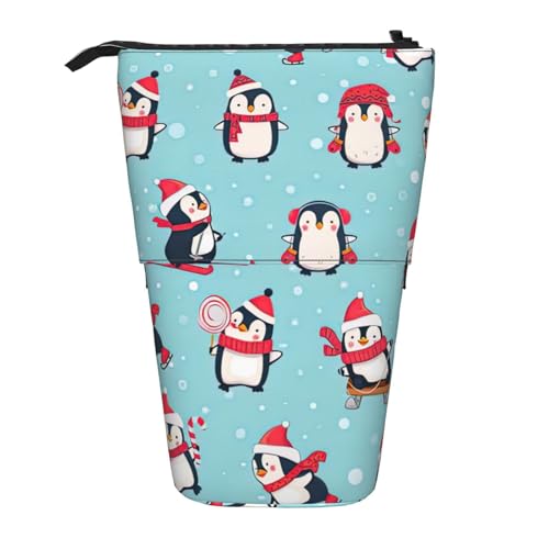 Stand-Federmäppchen mit Weihnachts-Pinguinmotiv, Teleskop-Federmäppchen, Pop-Up-Federmäppchen, Stifteetui, Make-up-Kosmetiktasche von MyPiky