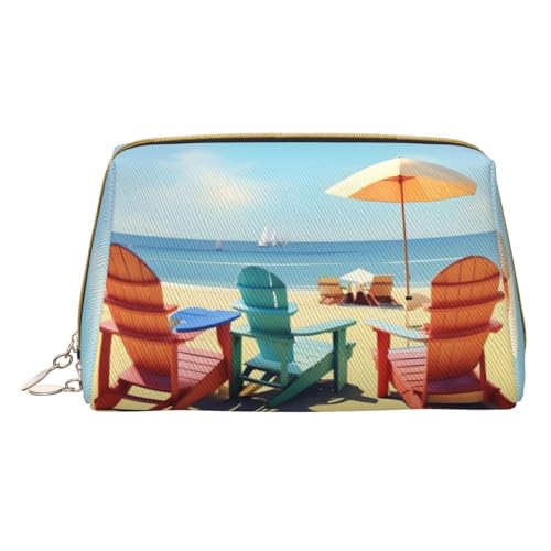 Strandszene Mit Stühlen Druck Kosmetiktaschen, Leder Make-up Tasche Klein Für Geldbörse, Kosmetiktasche, Kulturbeutel Kupplung Für Frauen Reise, Liegestühle und Landschaft, One size von MyPiky