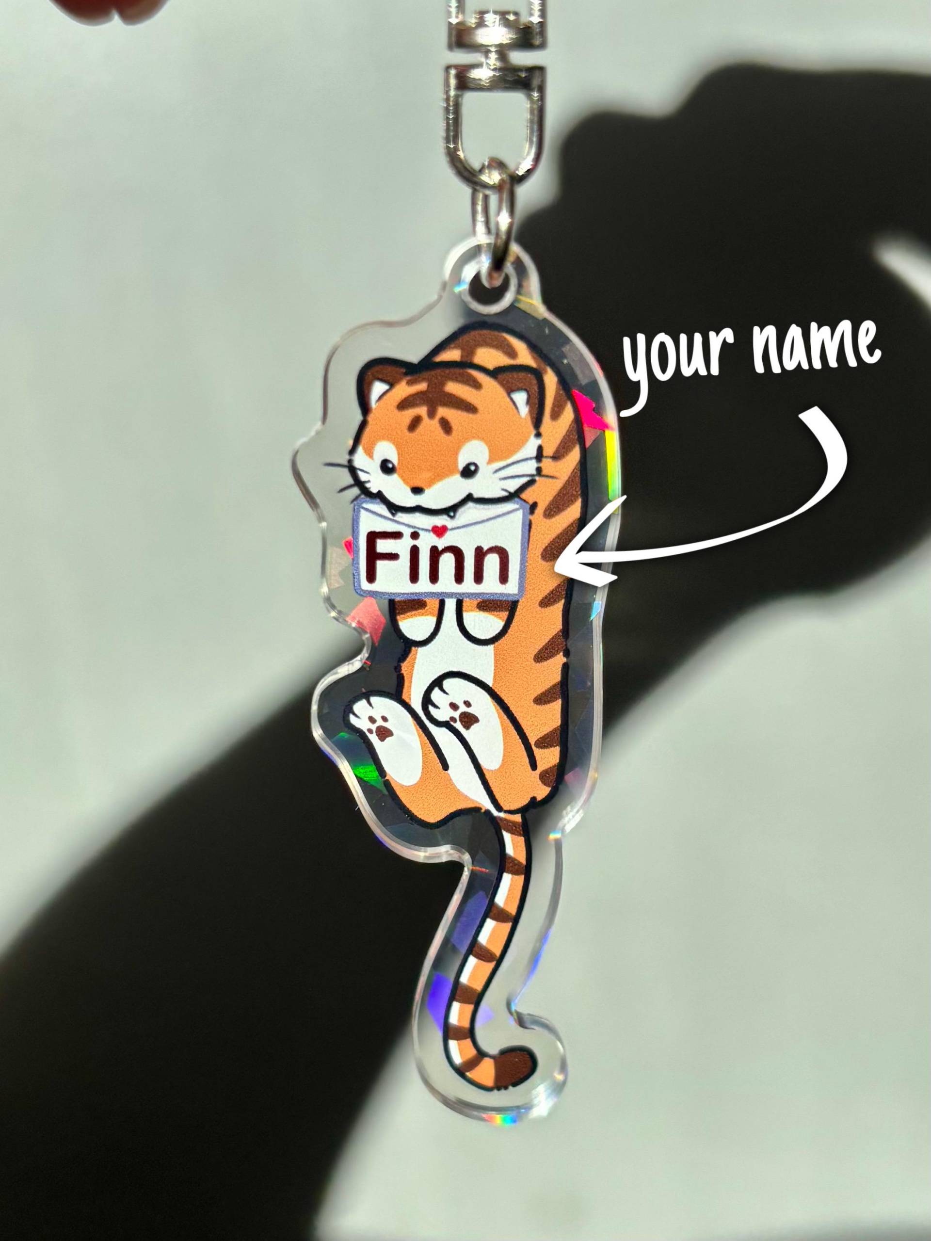 Custom Tiger Keychain With Name - Personalized Animal Key Ring Cute Holographic Gift For Kids, Friends, Or Lovers von MyPixieArt