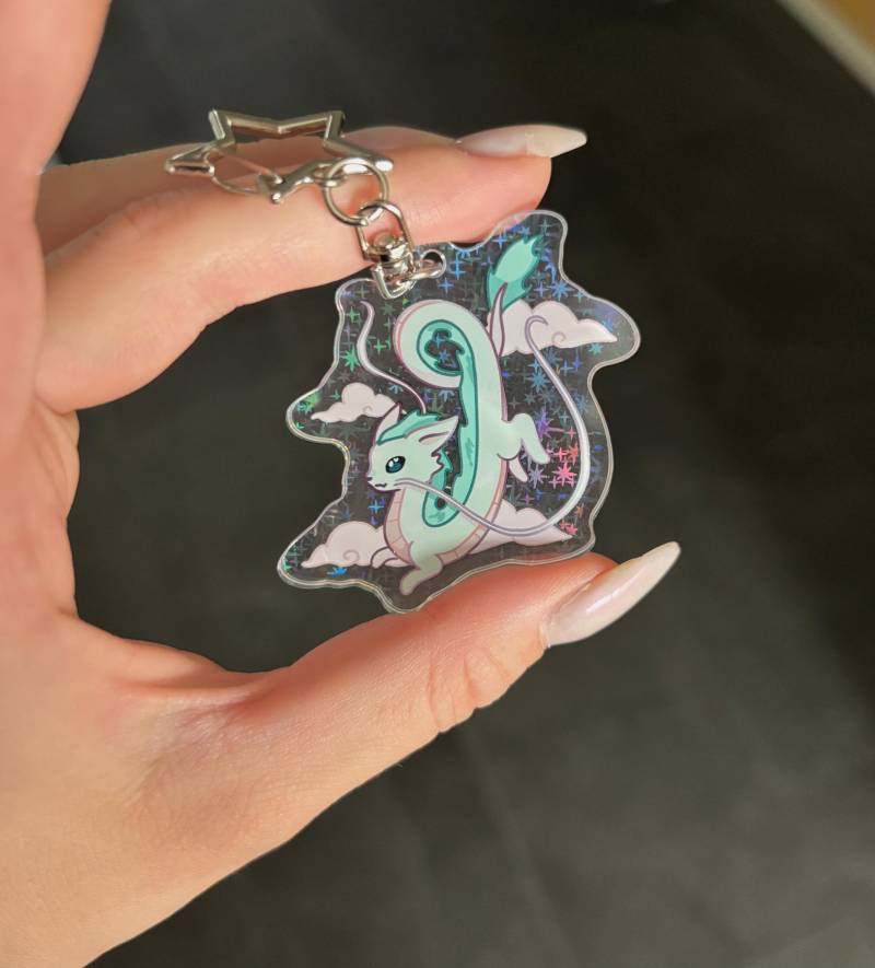 Pastel Dragon Keychain - Inspired By Haku From Spirited Away Ghibli Acrylic Charm With Star Clasp | Kawaii Anime Gift Fantasy Accessory von MyPixieArt