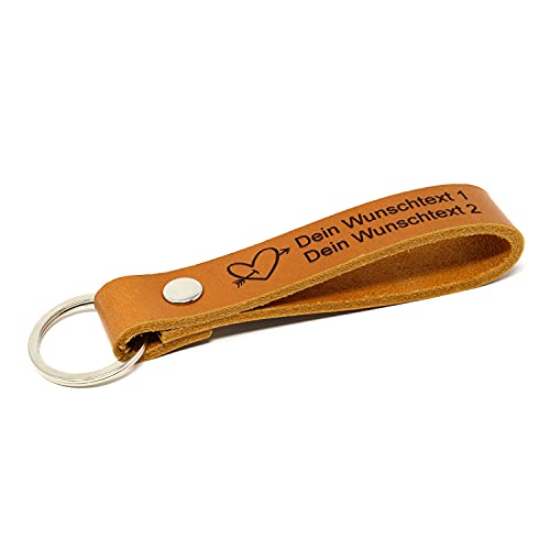 MyPrezzie Schlüsselanhänger Leder mit Gravur - beidseitige Wunschgravur personalisierte Gravur mit Symbol - individueller Schlüsselbund - Einzigartiges Geschenk für Mann und Frau (Rindleder Cognac) von MyPrezzie
