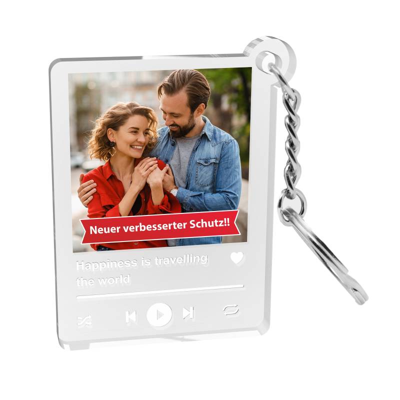 Myprezzie Schlüsselanhänger Im Song-Cover Design Personalisiert Mit Deinem Eigenem Foto/Bild, Text Und Einem Qr-Code von MyPrezzie