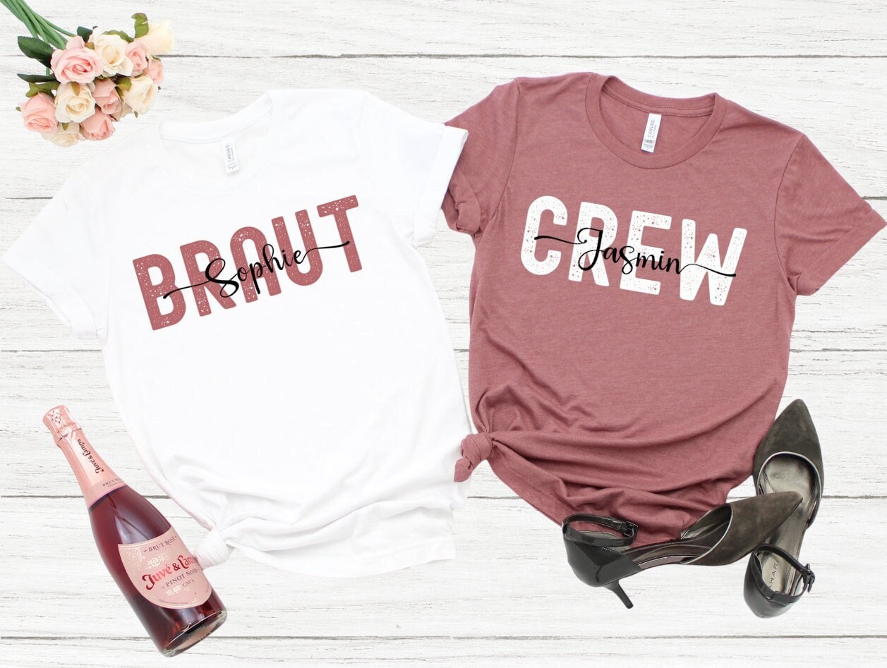 Jga T-Shirts Personalisiert, Gruppenshirts Junggesellinnenabschied Braut Crew | Team Personalisiert Rosa Name T-Shirt Weiß von MyPrintedGifts