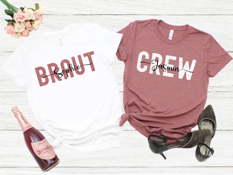 Jga T-Shirts Personalisiert, Gruppenshirts Junggesellinnenabschied Braut Crew | Team Personalisiert Rosa Name T-Shirt Weiß von MyPrintedGifts