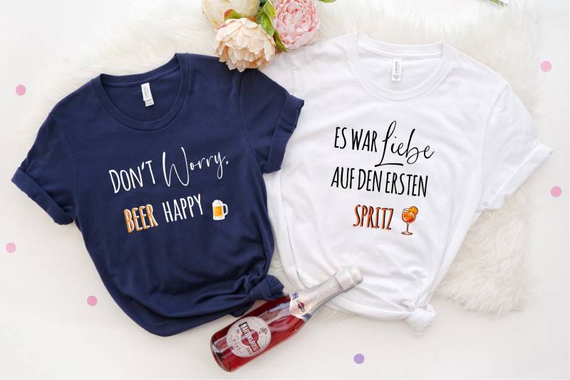 T-Shirt Don't Worry, Beer Happy | Jga T-Shirts Mit Lustigen Alkohol-Sprüchen Bierliebhaber Geschenk Biertrinker Braut von MyPrintedGifts