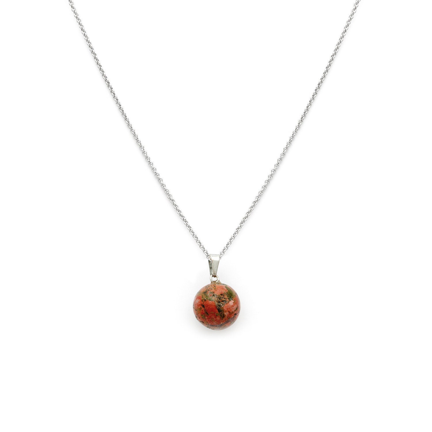 Jaspis Runde Ball Anhänger Silber Halskette von MyRubyTuesday