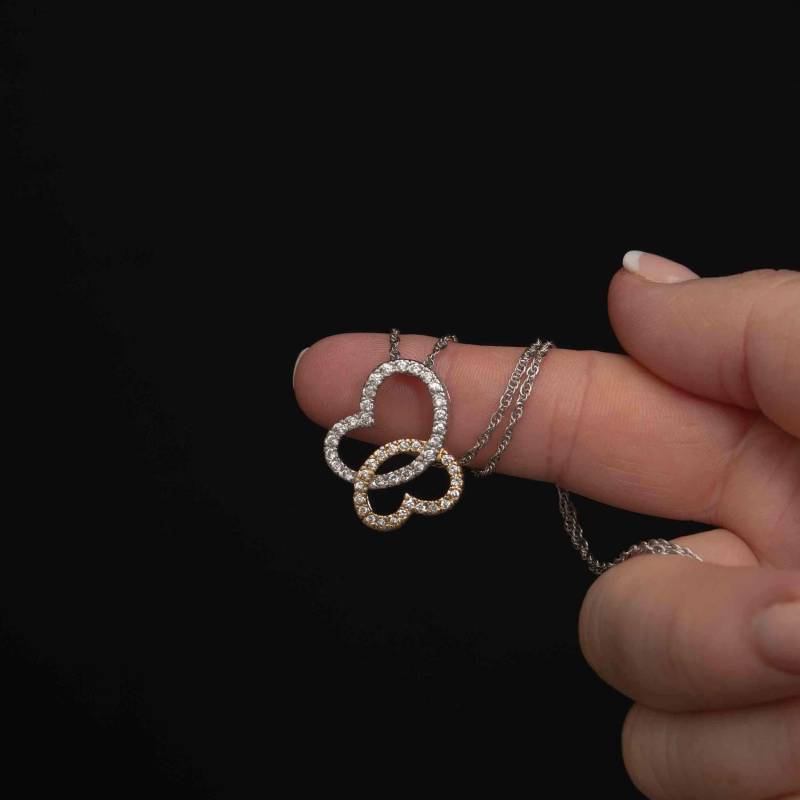 Silber Und Gold Vermeil Cubic Zirconia Doppel Herz Anhänger/Halskette von MyRubyTuesday