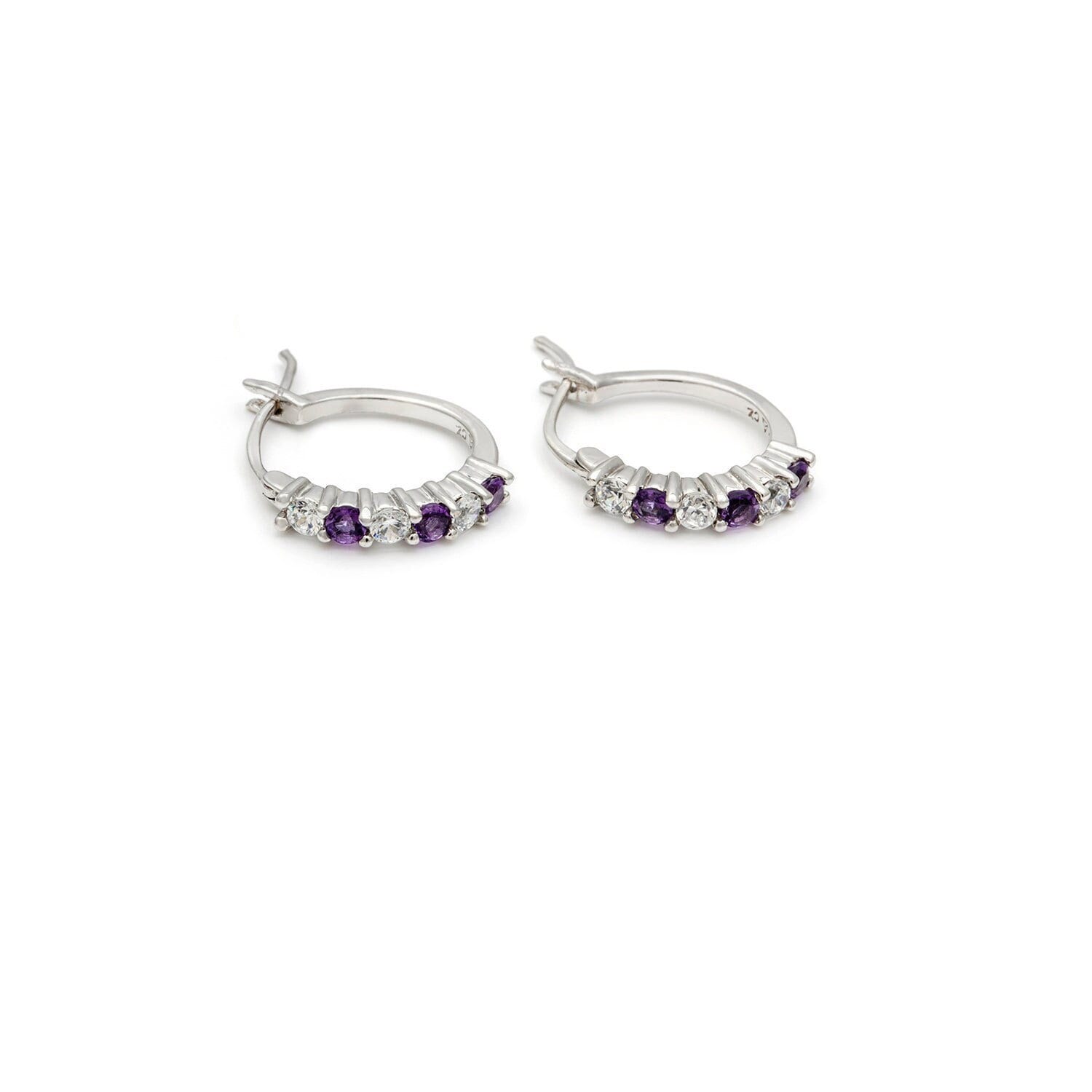 sterling Silber Amethyst Und Quarz Mittelgroße Creolen in Einer Krappenfassung von MyRubyTuesday