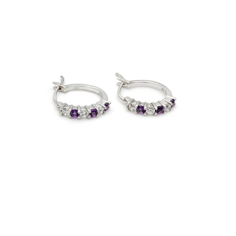 sterling Silber Amethyst Und Quarz Mittelgroße Creolen in Einer Krappenfassung von MyRubyTuesday