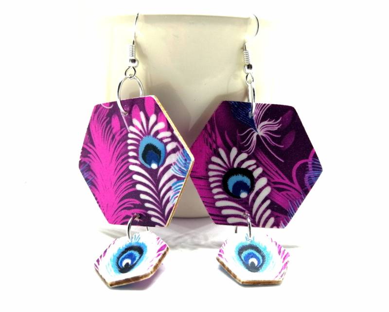 Handgemachte Decoupage Feder-Ohrringe Heller Holzschmuck von MySassyDecoupage